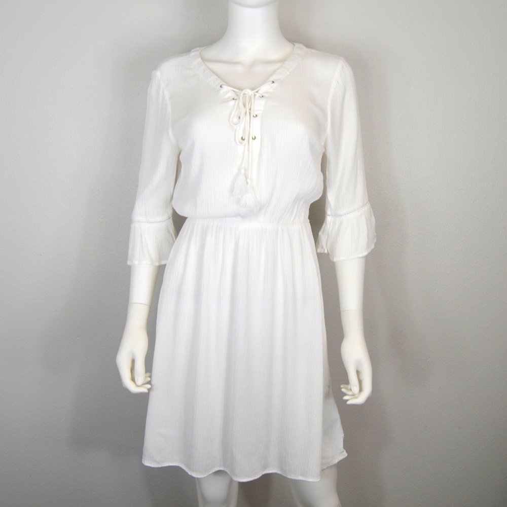H&M White Flowy Dress with Gold Detailing